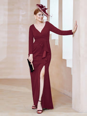 Robe Longueur au Sol en Crêpe Extensible Bordeaux