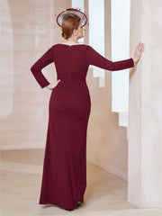 Robe Longueur au Sol en Crêpe Extensible Bordeaux