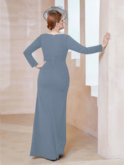 Robe Longueur au Sol en Crêpe Extensible Bleu Poudré