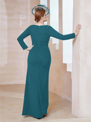 Robe Longueur au Sol en Crêpe Extensible Bleu Encre