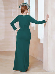 Robe Longueur au Sol en Crêpe Extensible Paon Grande Taille