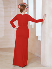 Robe Longueur au Sol en Crêpe Extensible Rouge Grande Taille