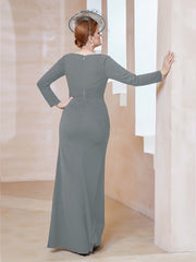 Robe Longueur au Sol en Crêpe Extensible Gris Acier