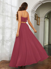 Robe Sexy Maxi Découpée en Mousseline à Volants Et Bretelles Spaghetti Cannelle Rose Grande Taille