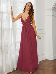 Robe Sexy Maxi Découpée en Mousseline à Volants Et Bretelles Spaghetti Cannelle Rose Grande Taille