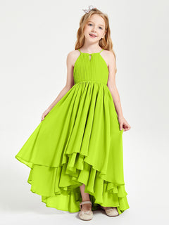 Robes de Demoiselle d'Honneur Junior en Mousseline Vert Citron