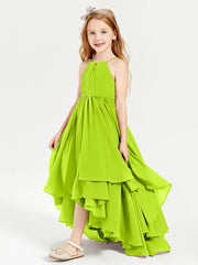Robes de Demoiselle d'Honneur Junior en Mousseline Vert Citron