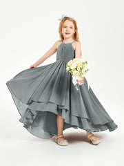 Robes de Demoiselle d'Honneur Junior en Mousseline Gris Acier