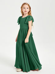 Robes de Demoiselle d'Honneur Junior avec Manches Flottantes en Dentelle Vert Foncé