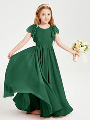 Robes de Demoiselle d'Honneur Junior avec Manches Flottantes en Dentelle Vert Foncé