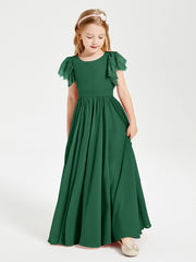 Robes de Demoiselle d'Honneur Junior avec Manches Flottantes en Dentelle Vert Foncé