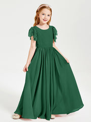 Robes de Demoiselle d'Honneur Junior avec Manches Flottantes en Dentelle Vert Foncé