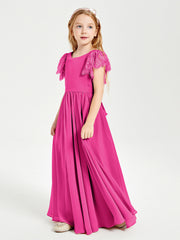 Robes de Demoiselle d'Honneur Junior avec Manches Flottantes en Dentelle Fuchsia
