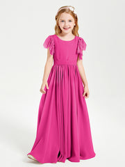 Robes de Demoiselle d'Honneur Junior avec Manches Flottantes en Dentelle Fuchsia