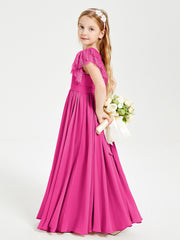 Robes de Demoiselle d'Honneur Junior avec Manches Flottantes en Dentelle Fuchsia
