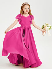 Robes de Demoiselle d'Honneur Junior avec Manches Flottantes en Dentelle Fuchsia