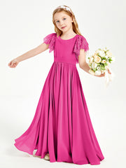Robes de Demoiselle d'Honneur Junior avec Manches Flottantes en Dentelle Fuchsia