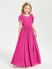 Robes de Demoiselle d'Honneur Junior avec Manches Flottantes en Dentelle Fuchsia