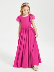 Robes de Demoiselle d'Honneur Junior avec Manches Flottantes en Dentelle Fuchsia