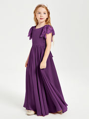Robes de Demoiselle d'Honneur Junior avec Manches Flottantes en Dentelle Raisin