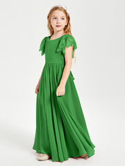 Robes de Demoiselle d'Honneur Junior avec Manches Flottantes en Dentelle Vert