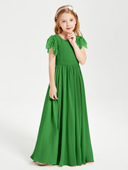 Robes de Demoiselle d'Honneur Junior avec Manches Flottantes en Dentelle Vert