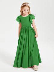 Robes de Demoiselle d'Honneur Junior avec Manches Flottantes en Dentelle Vert