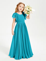 Robes de Demoiselle d'Honneur Junior avec Manches Flottantes en Dentelle Jade