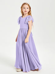 Robes de Demoiselle d'Honneur Junior avec Manches Flottantes en Dentelle Lilas