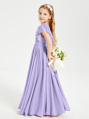 Robes de Demoiselle d'Honneur Junior avec Manches Flottantes en Dentelle Lilas