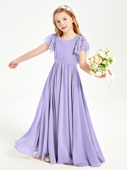 Robes de Demoiselle d'Honneur Junior avec Manches Flottantes en Dentelle Lilas