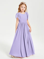 Robes de Demoiselle d'Honneur Junior avec Manches Flottantes en Dentelle Lilas