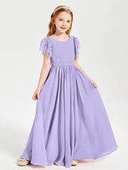 Robes de Demoiselle d'Honneur Junior avec Manches Flottantes en Dentelle Lilas