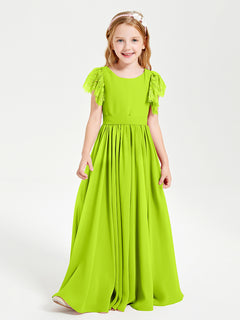 Robes de Demoiselle d'Honneur Junior avec Manches Flottantes en Dentelle Vert Citron