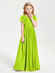 Robes de Demoiselle d'Honneur Junior avec Manches Flottantes en Dentelle Vert Citron