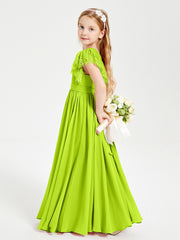 Robes de Demoiselle d'Honneur Junior avec Manches Flottantes en Dentelle Vert Citron