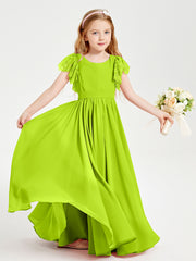 Robes de Demoiselle d'Honneur Junior avec Manches Flottantes en Dentelle Vert Citron