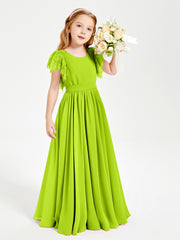 Robes de Demoiselle d'Honneur Junior avec Manches Flottantes en Dentelle Vert Citron