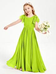 Robes de Demoiselle d'Honneur Junior avec Manches Flottantes en Dentelle Vert Citron