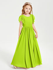 Robes de Demoiselle d'Honneur Junior avec Manches Flottantes en Dentelle Vert Citron