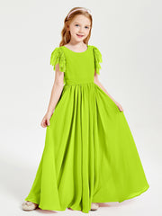 Robes de Demoiselle d'Honneur Junior avec Manches Flottantes en Dentelle Vert Citron