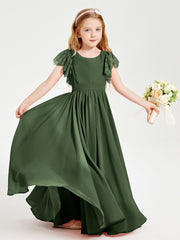 Robes de Demoiselle d'Honneur Junior avec Manches Flottantes en Dentelle Olive Verte