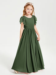 Robes de Demoiselle d'Honneur Junior avec Manches Flottantes en Dentelle Olive Verte