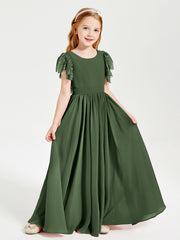 Robes de Demoiselle d'Honneur Junior avec Manches Flottantes en Dentelle Olive Verte