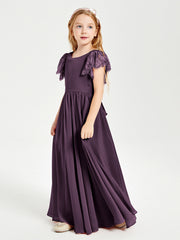 Robes de Demoiselle d'Honneur Junior avec Manches Flottantes en Dentelle Plum