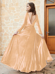 Robe en Velours à Manches Longues et Col en V Plongeant Champagne Grande Taille