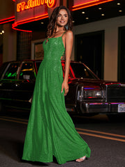 Robe de A-ligne à Col Carré en Jersey Longueur au Sol Vert Grande Taille