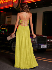 Robe de A-ligne à Col Carré en Jersey Longueur au Sol Citron Grande Taille