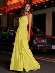 Robe de A-ligne à Col Carré en Jersey Longueur au Sol Citron Grande Taille