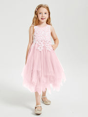 Robes de Demoiselle d'Honneur Junior en Tulle à Longueur de Mollet Rose Pâle